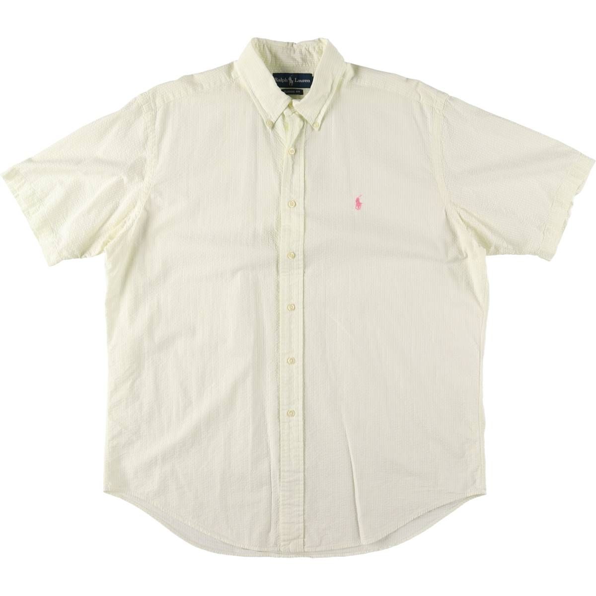 古着 ラルフローレン Ralph Lauren CLASSIC FIT シアサッカー 半袖 ボタンダウン ストライプシャツ メンズL相当|eaa539474