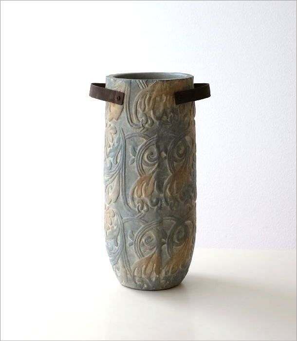 陶器の傘立て花瓶☆信楽焼☆ ツイストハンドル☆38cm 傘立て、枝もの