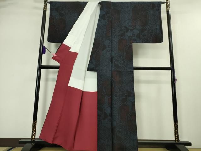 平和屋本店□極上 本場結城紬 重要無形文化財 奥順謹製 80亀甲 飾蜀花