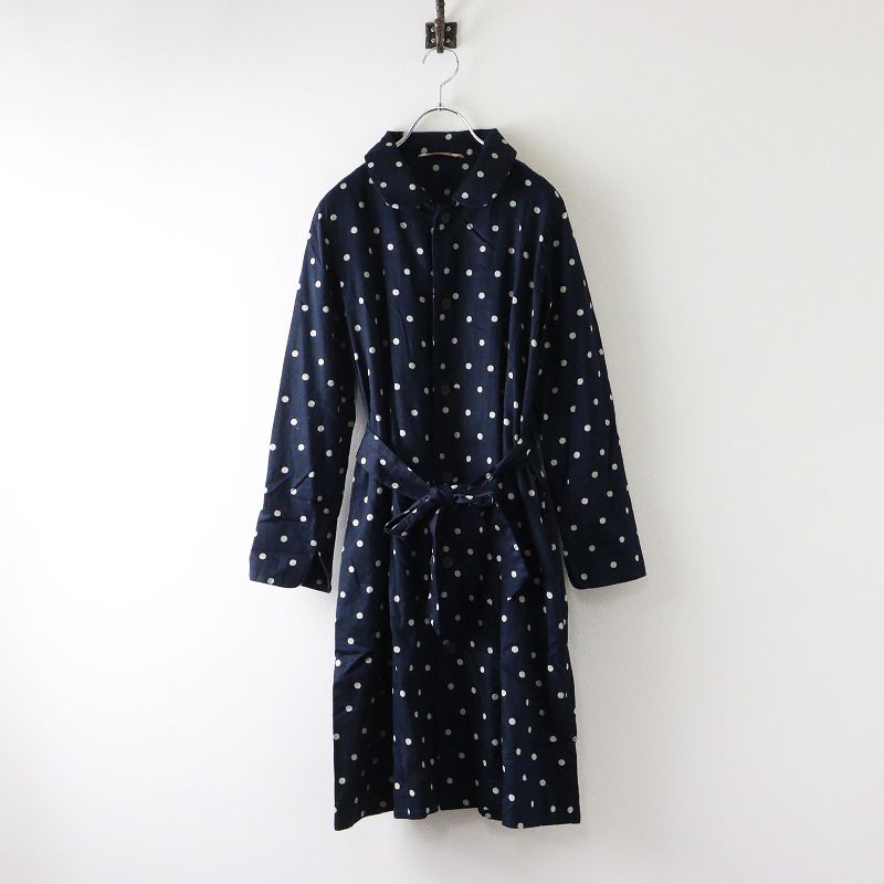 45R フォーティファイブアール umiiI908 インディゴ ドット ラウンドカラー ワンピースコート 2 ネイビー┃水玉 2400014602968