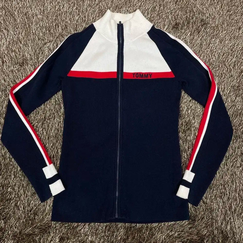 トミーヒルフィガー TOMMY HILFIGER ハイネック バイ ニット ジップアップ カーディガン S