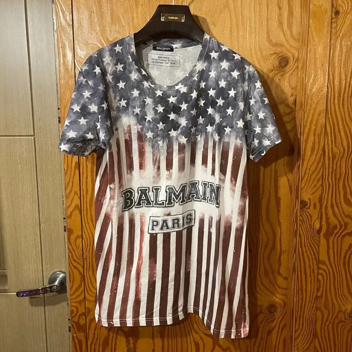 【美品】BALMAIN バルマン 星条旗 Tシャツ 国内正規 未使用 定価61 600円 18SS BALMAIN バルマン 星条旗 星