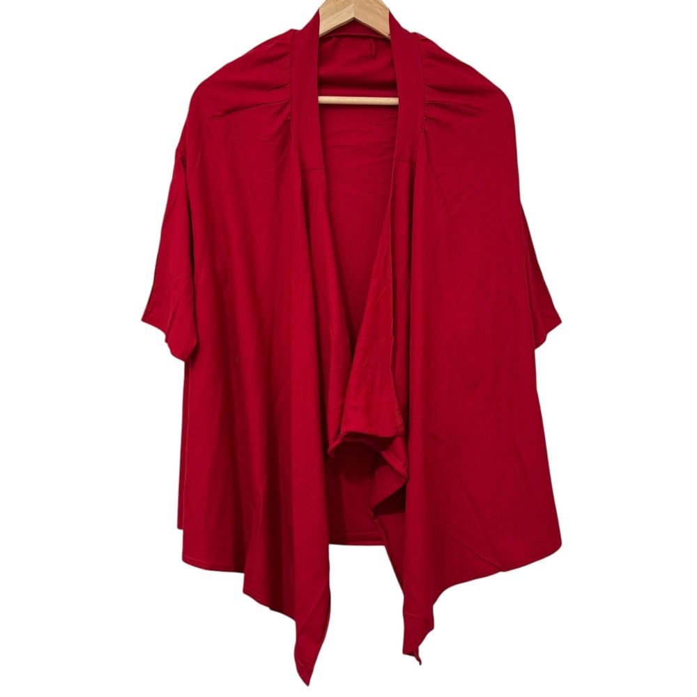 美品 Yohji Yamamoto +NOIR ヨウジヤマモトプリュスノアール オープンフロント ハーフスリーブ カーディガン NN-T97-996 2 レッド レディース 古着  USED