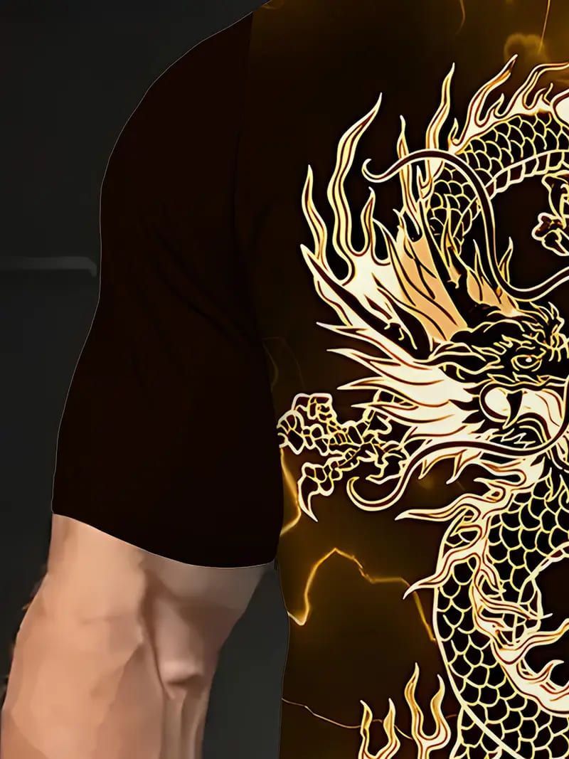 和柄 金龍 稲妻 半袖Tシャツ 264 黒黄 派手 ストリート ダンス HIPHOP B系 ヤクザ ヤンキー オラオラ系 悪羅悪羅 ホスト 服 メンズ ファッション