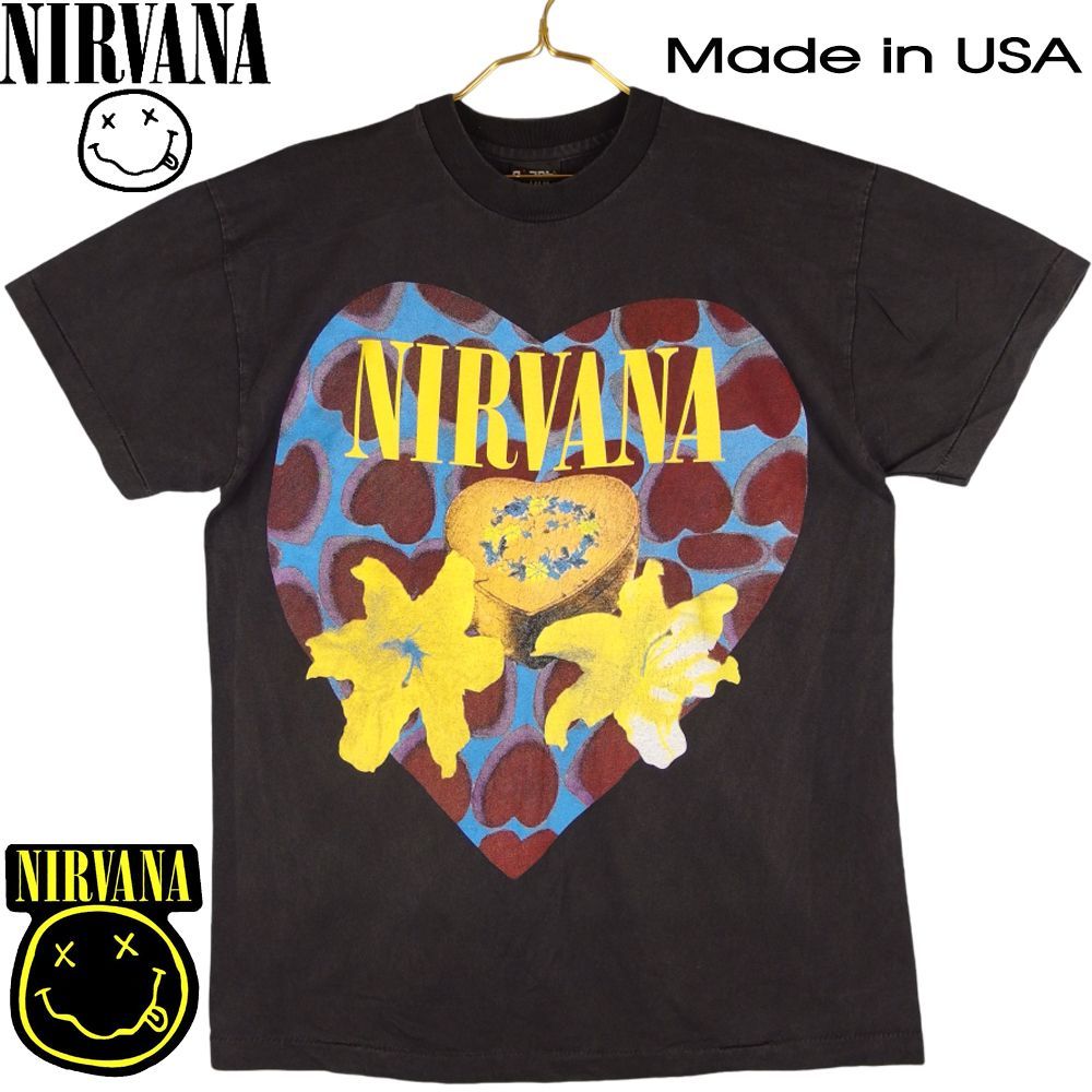 166 NIRVANA ニルヴァーナ Tシャツ ハートシェイプ USA製 ブラック Lサイズ ニルバーナ バンドT 美品 nirvana ロックバンド  ロックT 半袖 メンズ レディース バンT フェス カートコバーン レア 希少 ロゴ ペアルック アメリカ製 - メルカリ