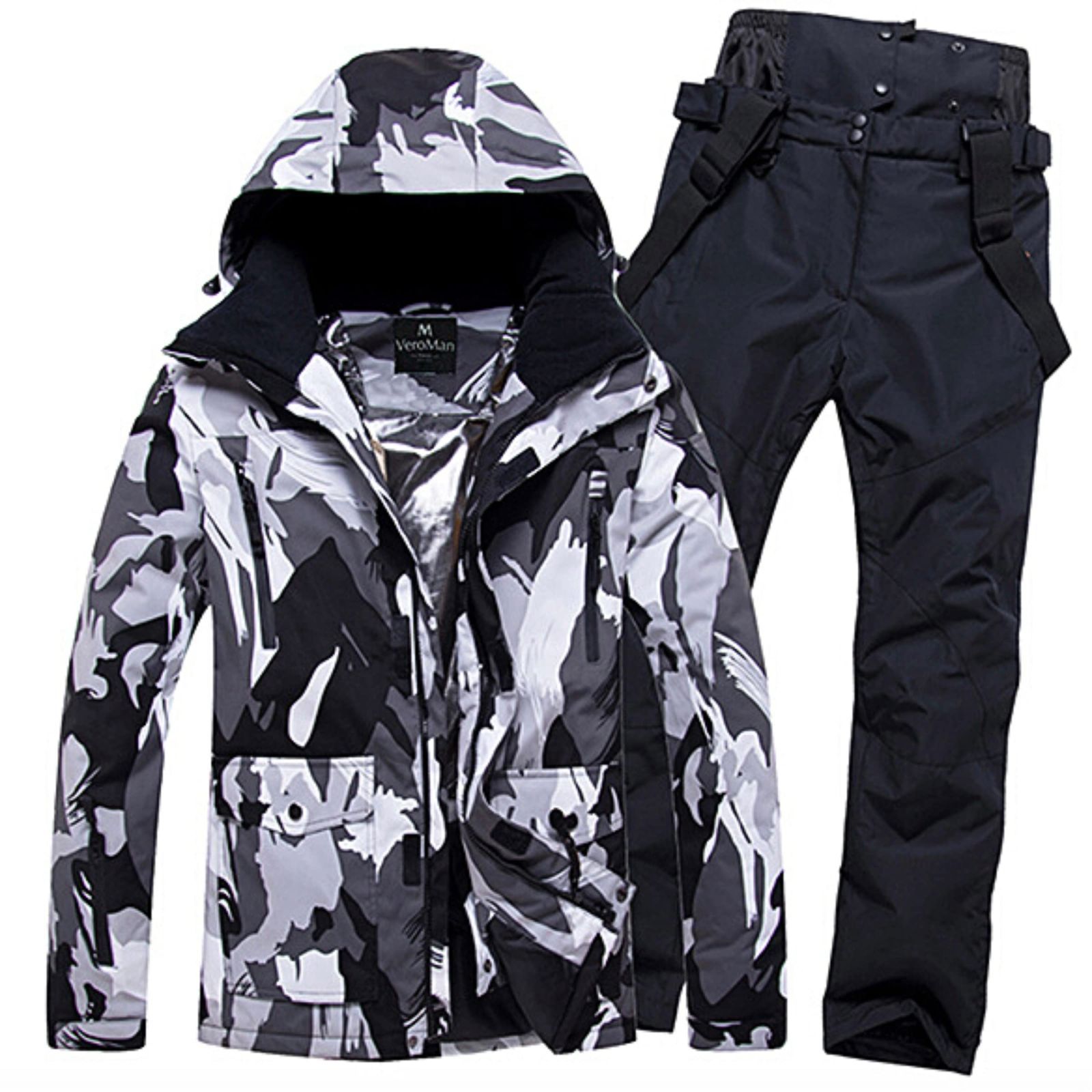 新生活応援SALESize:S [VEROMAN] スノーボード スキー ウェア 上下セット メンズ レディース キッズ S-XXXLサイズ グレーカモ柄 (S)