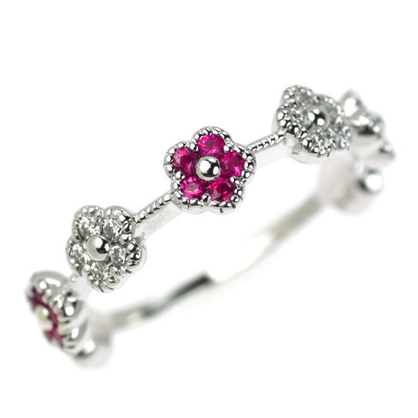 K18WG ルビー ダイヤモンド リング 0.23ct D0.25ct フラワー - メルカリ 