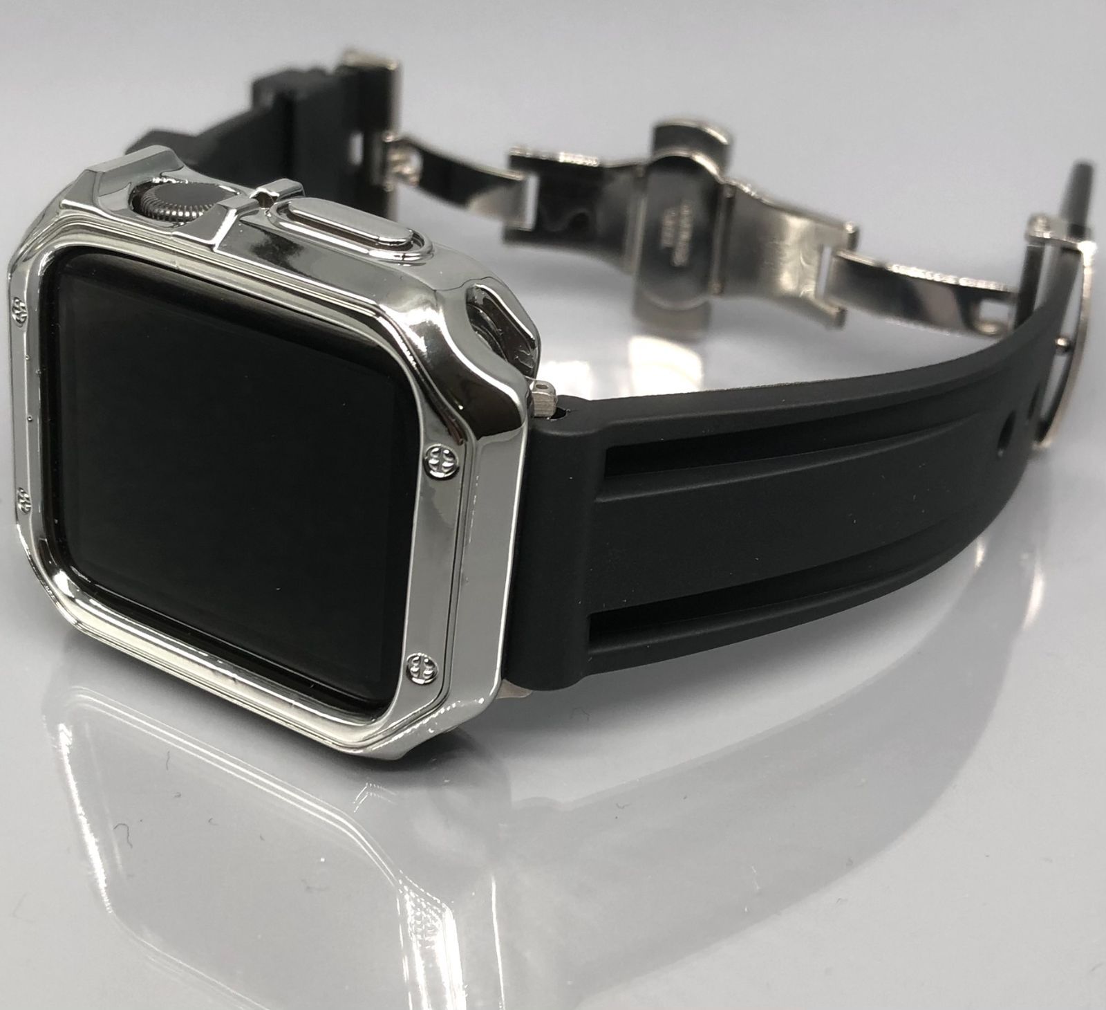 GimelZayinセット カスタム ブラック シルバー アップルウォッチバンド ラバーベルト Apple Watch カバー ケース メンズ  レディース 38mm 40mm 41mm 42mm 44mm 45mm メンズ レディース 34％割引
