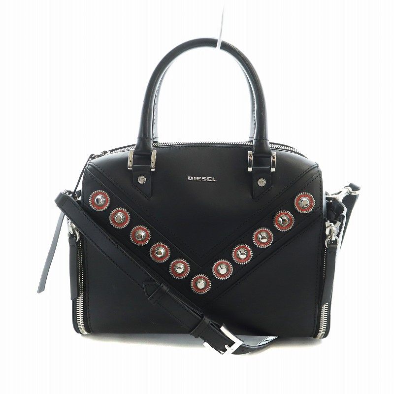 ディーゼル DIESEL ハンドバッグ ショルダー 2WAY ロゴ レザー 黒 ブラック GY18 |MQ