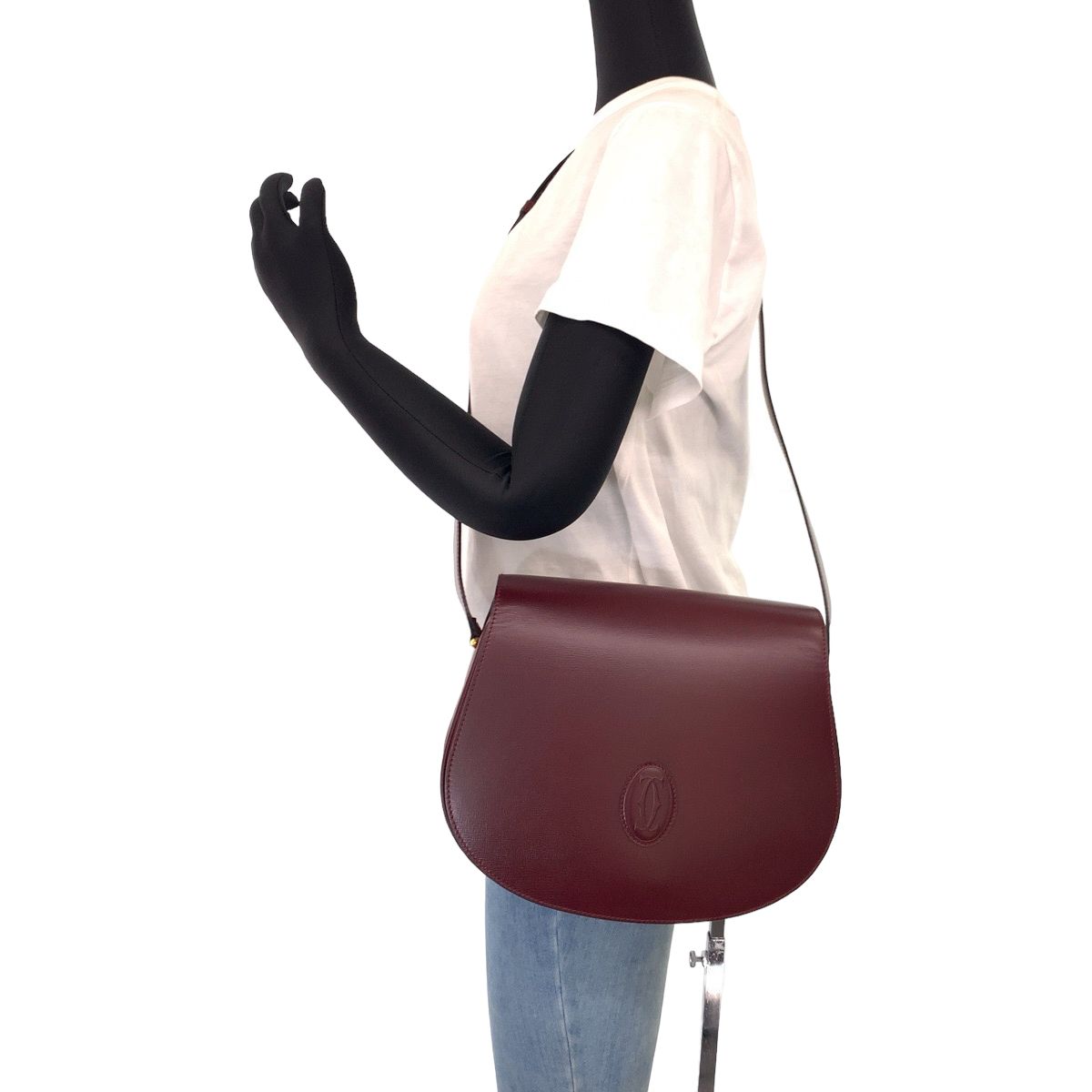 超美品 CARTIER カルティエ マストライン レッド ボルドー レザー 斜め 