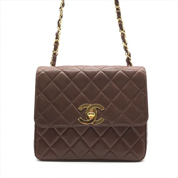 CHANEL シャネル ココマーク デカココ マトラッセ ラムスキン チェーン ショルダー バッグ 斜め掛け ブラウン レディース a7725