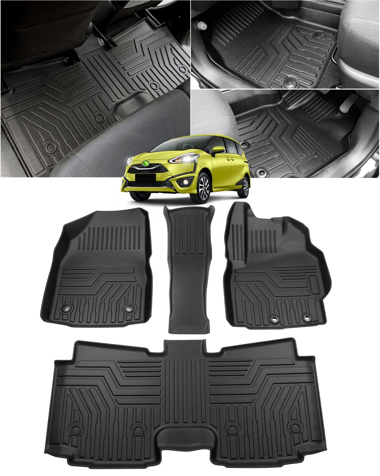 シエンタ 170系 フロアマット 7人乗り 3Dフロアマット セカンドマット NHP17型 NSP17型 NCP17型 2015- TPE素材 立体カーマット 防水 滑り防止 耐汚れ 車種 設計 取付簡単 カー用品 4PCSセット