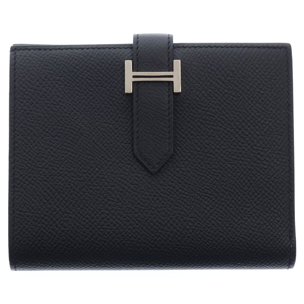 HERMES (エルメス) ベアン コンパクト ヴォーエプソン シルバー金具 Y刻印 ウォレット 二つ折り財布 ブラック