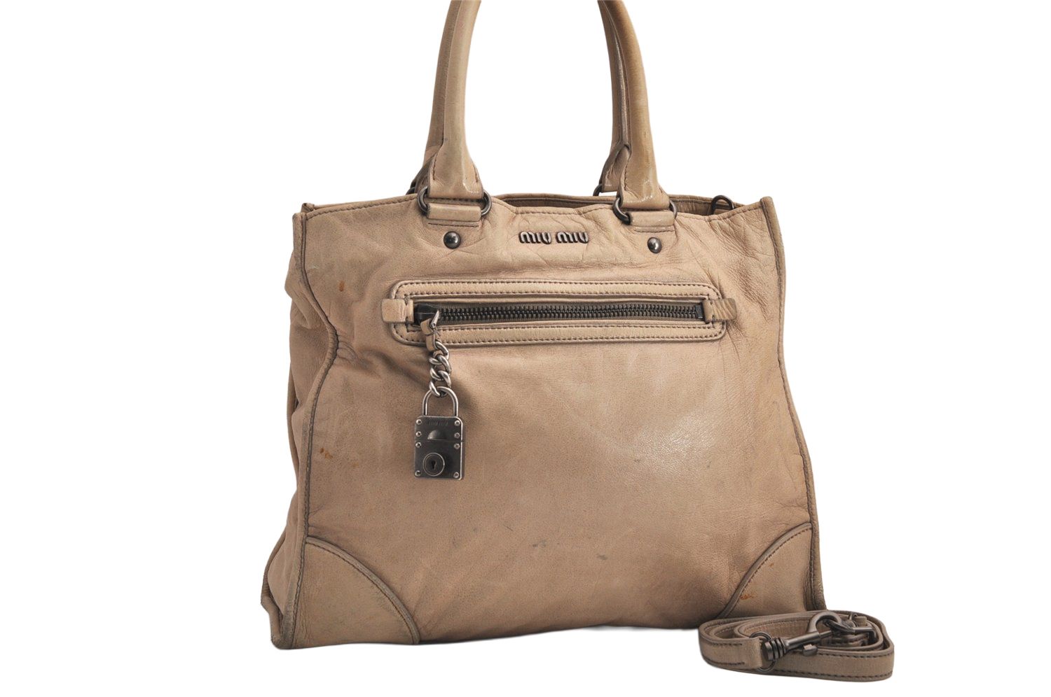 MIUMIU 2wayレザーバッグ ハンドバッグ／ショルダーバッグ（ベージュ）