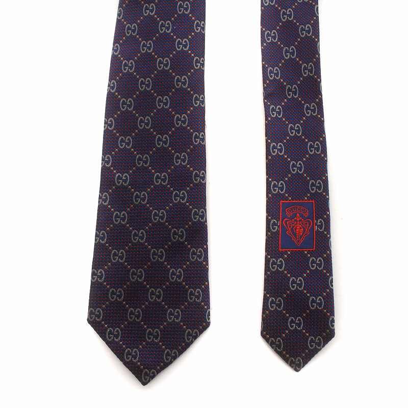 GUCCI シルク ネクタイ GGロゴ 美品】GUCCI ベルトライン入 GGロゴ