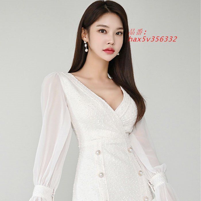 シースルー長袖スーツ風ミニワンピース 白