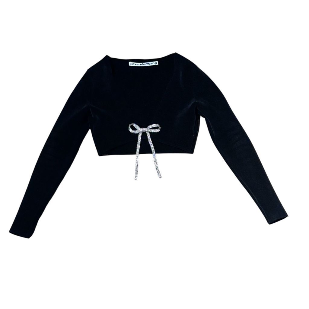alexander wang アレキサンダーワン Crystal Tied Cropped Cardigan クロップドカーディガン 1KC1233033 ブラック size XS 代官山A10