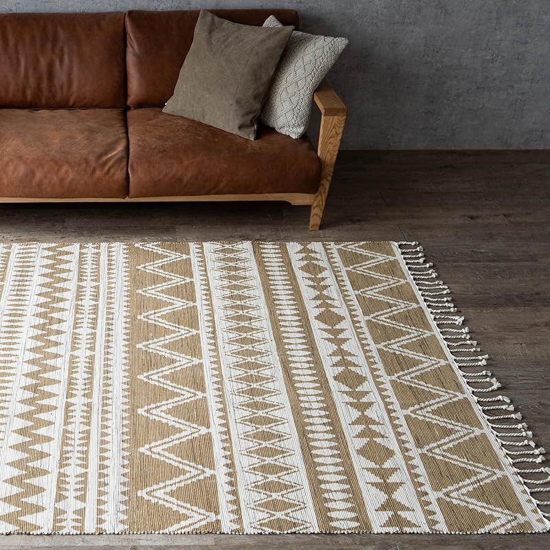 サヤンサヤン ネイティブ柄 幾何学 たためる ラグ 140x200 cm 1.5畳 ベージュ 手織り 0