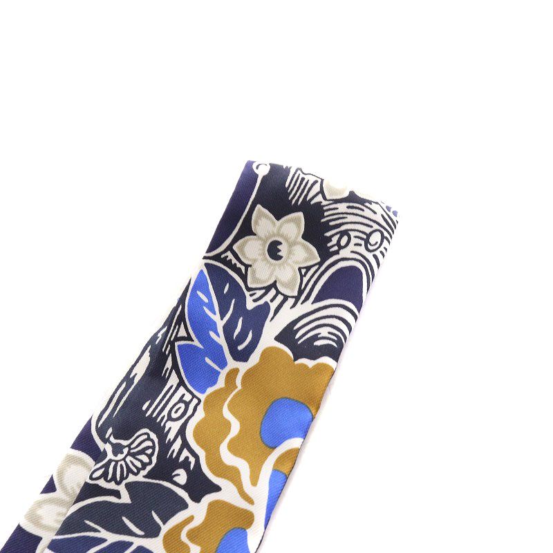エルメス ツイリー BINGATA 刺繍入り スカーフ 総柄 紺 ネイビー