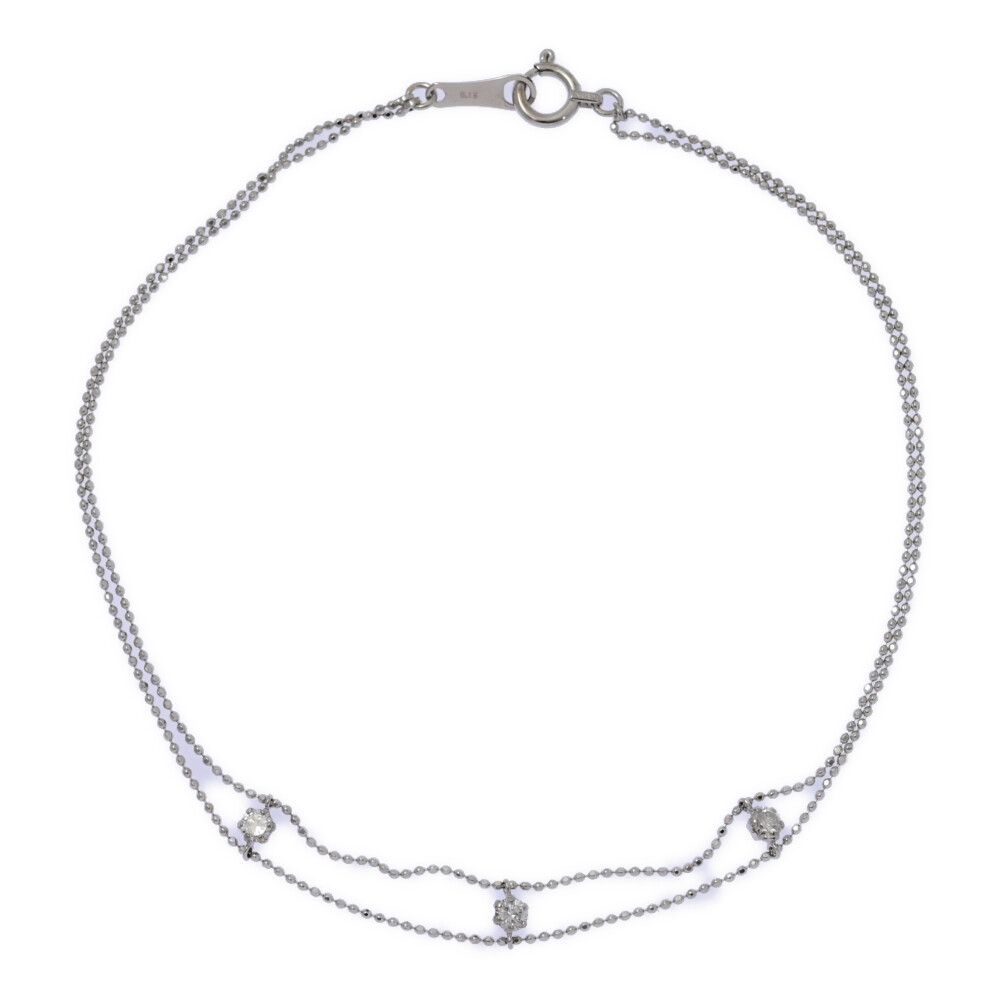 0.15ct 3P･ダイヤモンド チェーン ブレスレット K18WG 750-1g ホワイトゴールド プレゼント 記念日 ♀ S レディース 593230