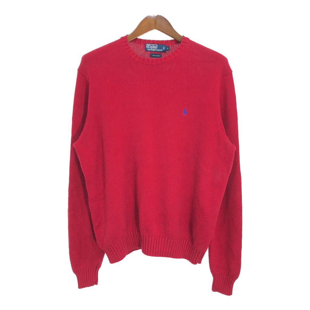 Polo by Ralph Lauren ポロ ラルフローレン コットン ニット セーター レッド (メンズ L) 中古 古着 R1584