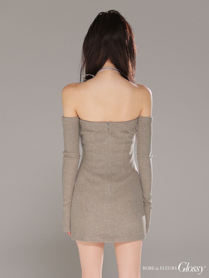Robe de Fleurs Glossy ジッパーリブニット/タイトミニドレス Robe de