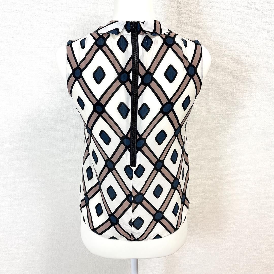 MARNIノースリーブブラウス ハーフジップ 36 白×紺×茶 チェック