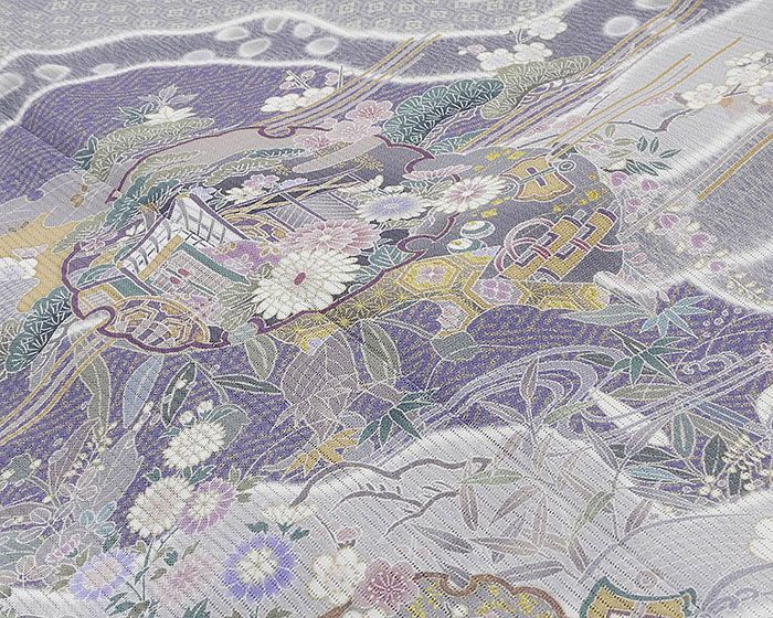 夏物 訪問着 新品 仕立て上がり 正絹 夏物 雪輪四季花宝尽くし模様