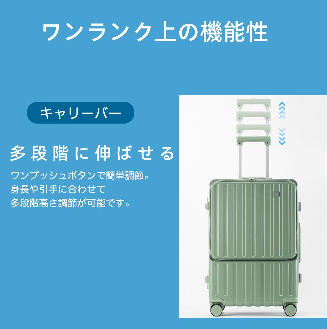RIRAKIE] スーツケース USB充電口 前ポケット 機内持ち込み 補強