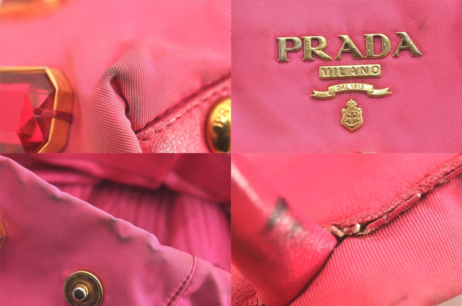 PRADA プラダ ヴィンテージ ナイロン レザー トート ハンドバッグ 財布 ピンク 2775N DECORATOM_COM_BR