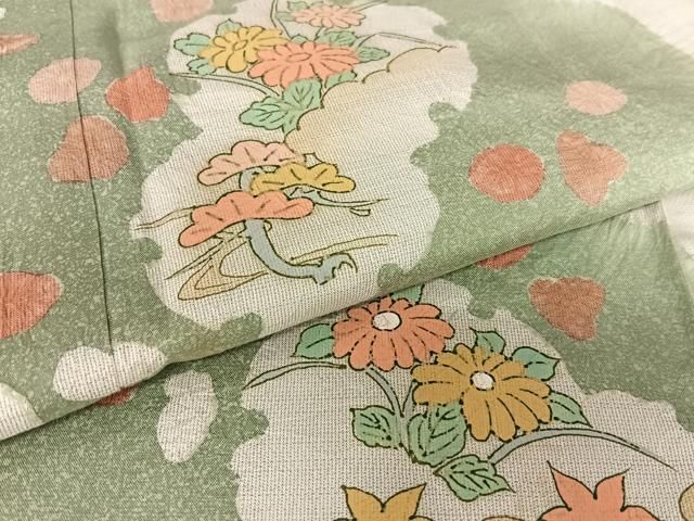 平和屋着物○本場染大島紬 訪問着 手描き 絞り 雪輪花文 中昌釉織物  