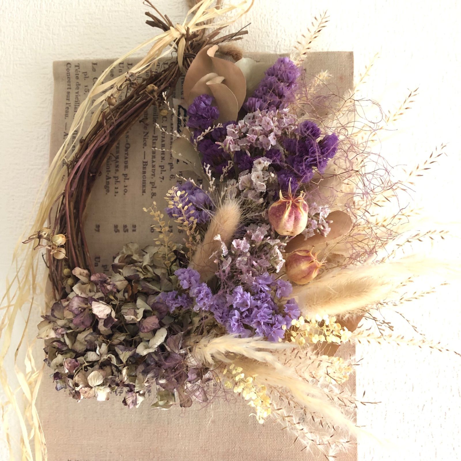 和モダン◇ 秋色紫陽花リーススワッグガーランドドライフラワーインテリア