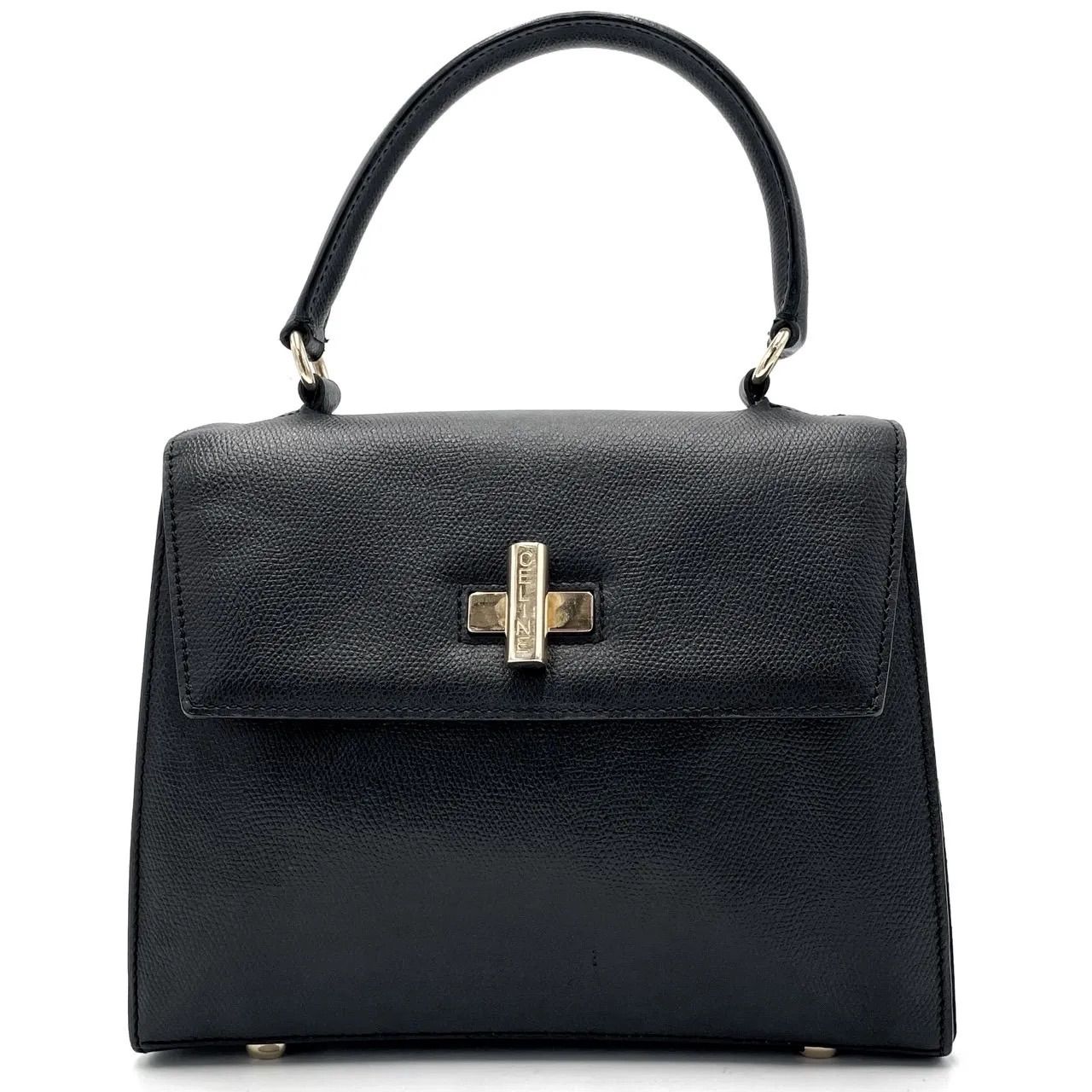 ✨良品✨ CELINE セリーヌ 2way ショルダーバッグ ハンドバッグ パーティーバッグ ターンロック ロゴ型押し ゴールド金具 フォーマル  グレインドカーフ レザー レディース ブラック 黒色 - メルカリ