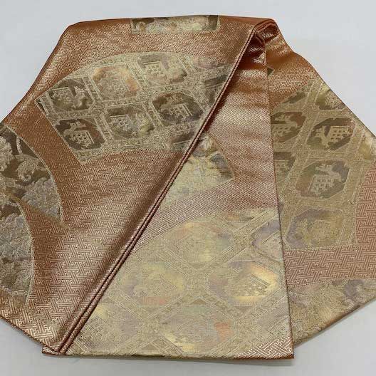 【袋帯】中古 帯 礼装 正絹 結婚式 入学式 卒業式 リサイクル オレンジ 銅 金 鹿   438cm   G406 袋帯】中古 帯 礼装 正絹 結婚式 入学式 卒業式 リサイクル オレンジ
