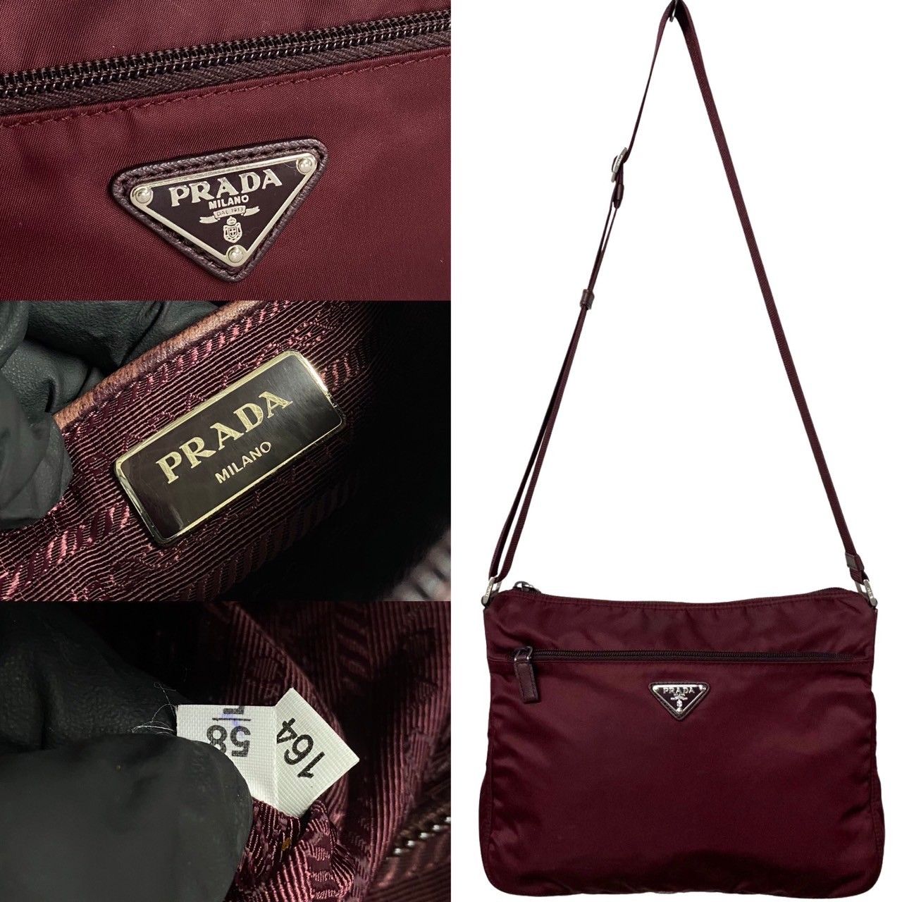 極 美品 希少品 PRADA プラダ 三角ロゴ 金具 ナイロン サフィアーノレザー ショルダーバッグ ポシェット サコッシュ ボルドー 21347 -  メルカリ