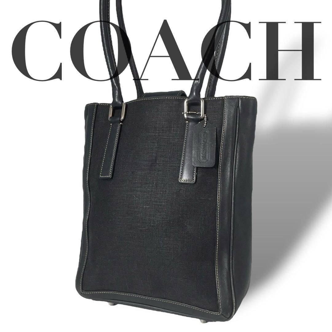 良品 5023 COACH コーチ トートバッグ キャンバス レザー ブラック 