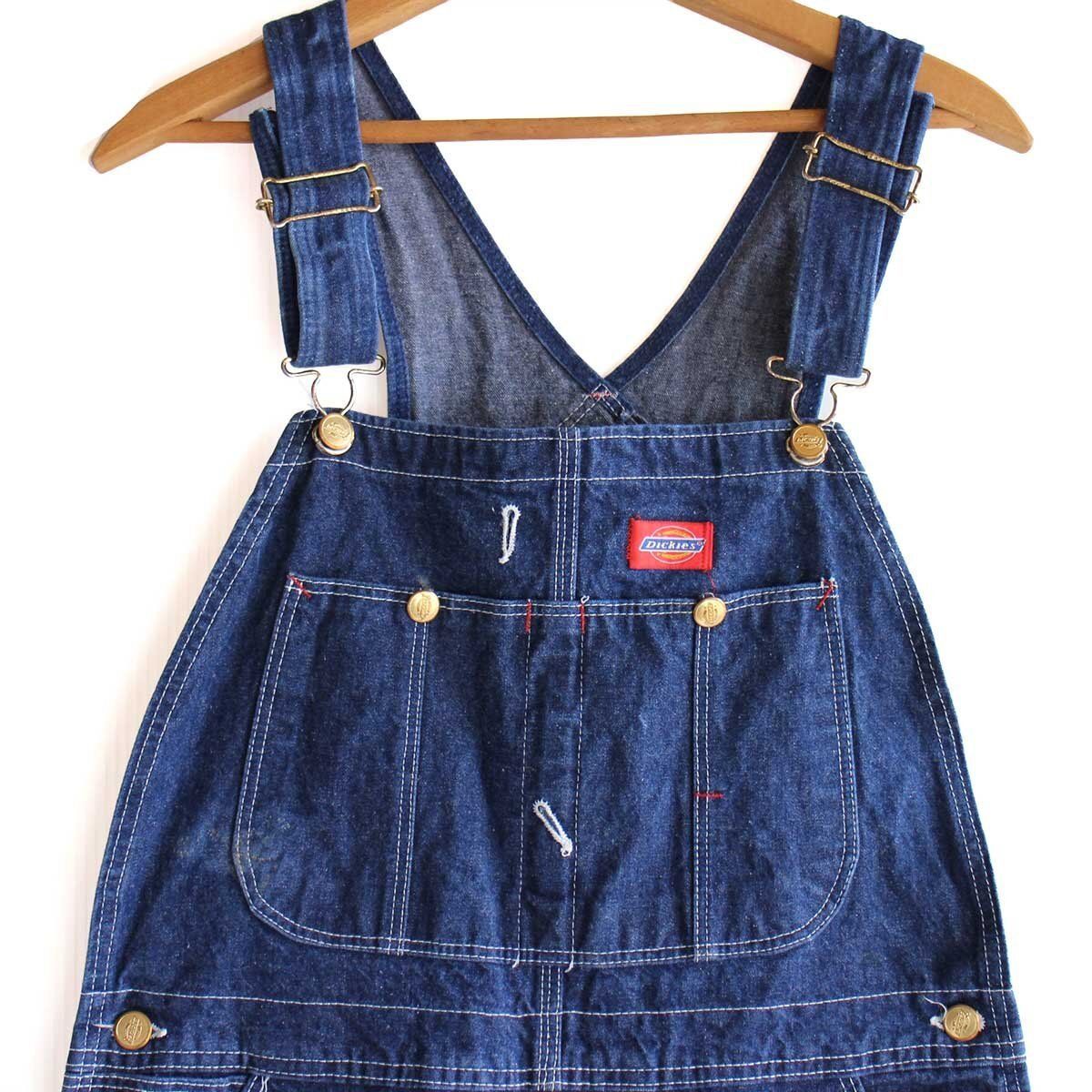 90s Dickiesディッキーズ ペンキ飛び デニム オーバーオール w32 L32 ビンテージ ワーク ペインター パンツ 濃紺