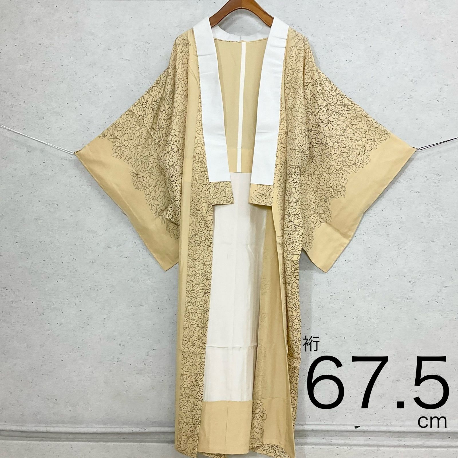 kimono one◆ 同然◆センスの良い長襦袢◆仕付け糸付き◆単衣◆居敷当て付き◆裄長◆白半衿付◆薄オレンジ◆裄67.5肩丈131.5◆小紋紬附下訪問着留袖袷単衣夏着物◆K1166
