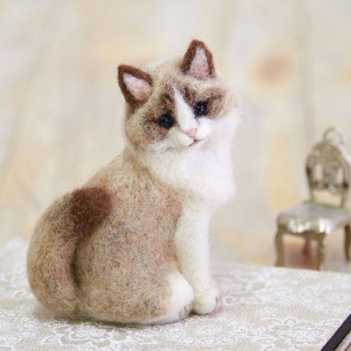 ラグドール　羊毛フェルト　ハンドメイド猫 スーパーリアルな猫 ラグドール手作りキット 羊毛フェルト手芸