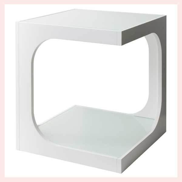 サイドテーブル（W40×D40×H45cm）／ホワイト ◎ガラス天板サイド