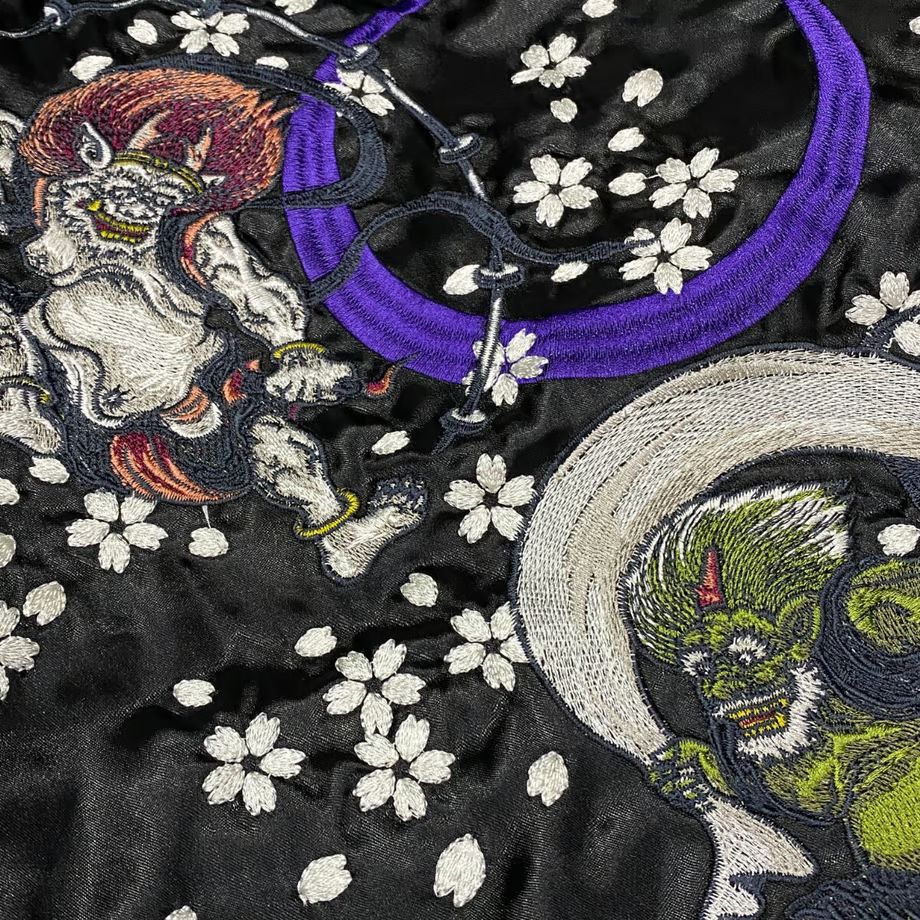 釣*吉様 ヤマコ YAMA50 90’s 日本製スカジャン　中綿入り　刺繍 中綿入り Yokosuka刺繍入り スカジャン PUFF SUKAJAN 風神雷神 RAIJIN
