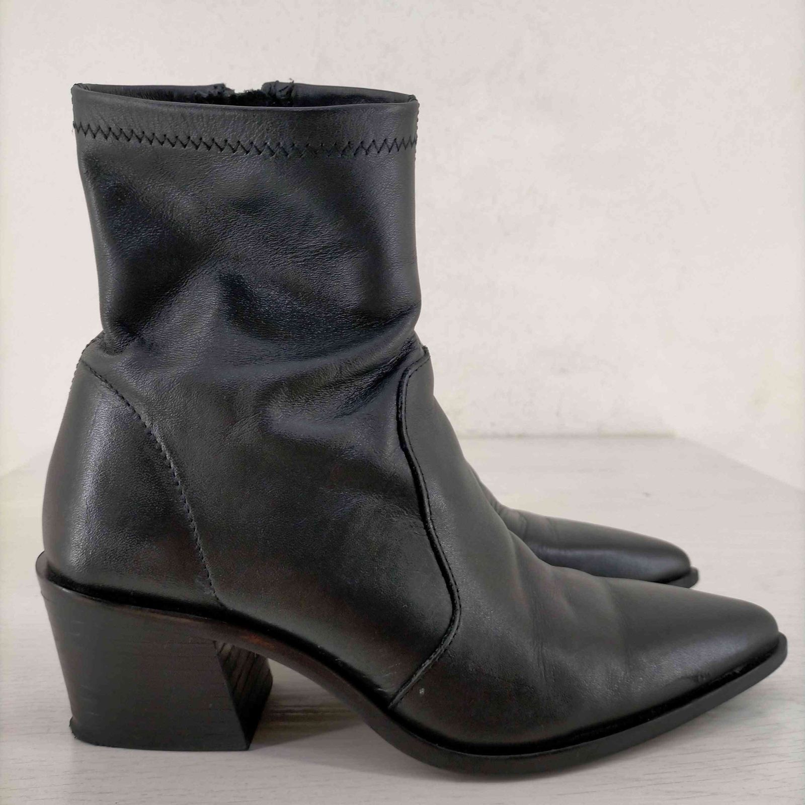 ザラ ZARA レザーヒール アンクルブーツ LEATHER HEELED ANKLE BOOTS