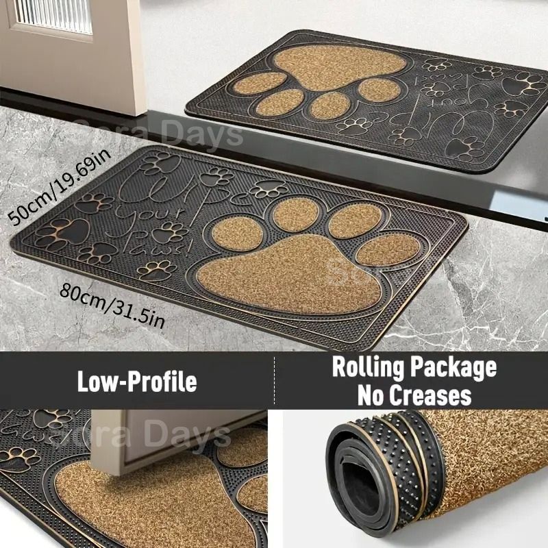 屋外ドアマット 玄関マット 猫の肉球 ラバー 長方形 可愛い ユニーク おしゃれ インテリア 北欧 泥落とし 汚れ取り 吸水性 水切り 滑り止め 洗える 手洗い可 室内 エントランス 四角 スクエア ゴム PVC 50×80cm