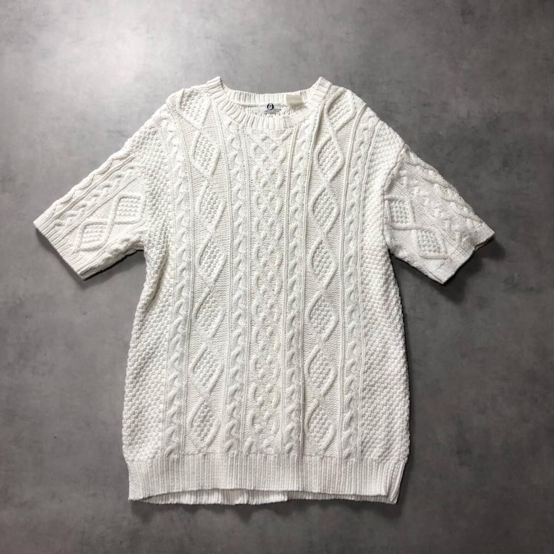GQ2180◇GOODENOUGH : 90's 名作 archive 半袖フィッシャーマンニット◇L◇白 グッドイナフ コットンニット