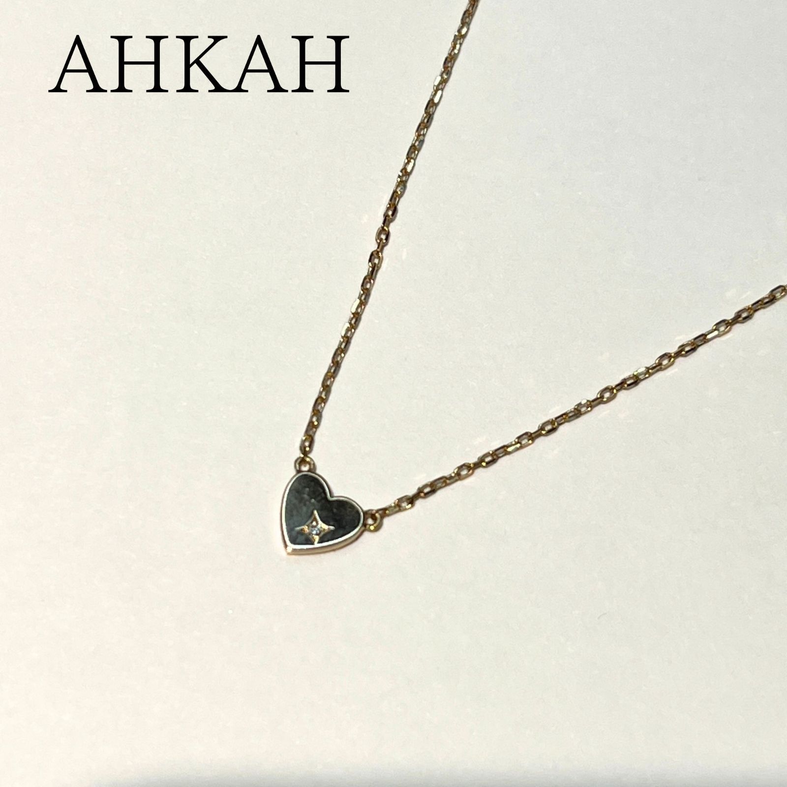 美品?AHKAH アーカー K18 ダイヤモンド 0.005ct ハート ネックレス 