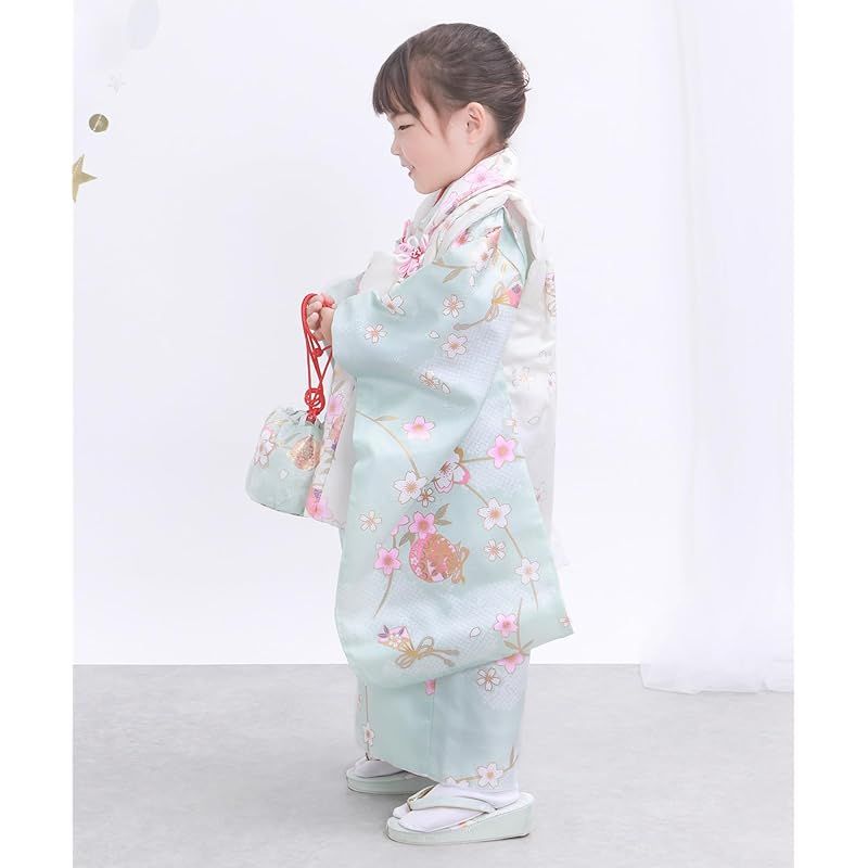 KYOETSU キョウエツ 七五三 3歳 女の子 着物 セット 被布 小物 フルセット 753 くすみ 6.淡緑の息吹