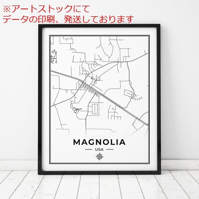mz ポスター A3 (A4も可) マグノリア 地図印刷 マグノリア米国の地図