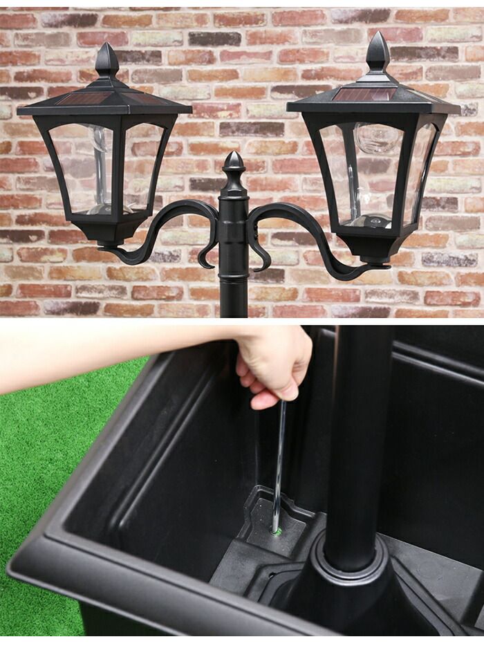 ガーデンライト ソーラーライト 2灯 プランター付き 太陽光発電 防水 防塵 屋外照明 エントランス 庭 ガーデン 照明 ライト 照明器具 LEDライト 配線不要 ガーデン用品 街路灯 コードレス