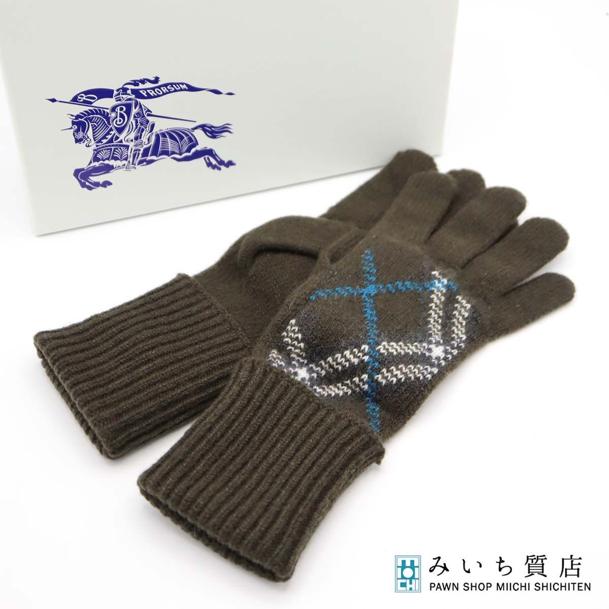 BURBERRY バーバリー 手袋 ニットグローブ 防寒 カーキ チェック柄 カシミアブレンド サイズS|M H20905