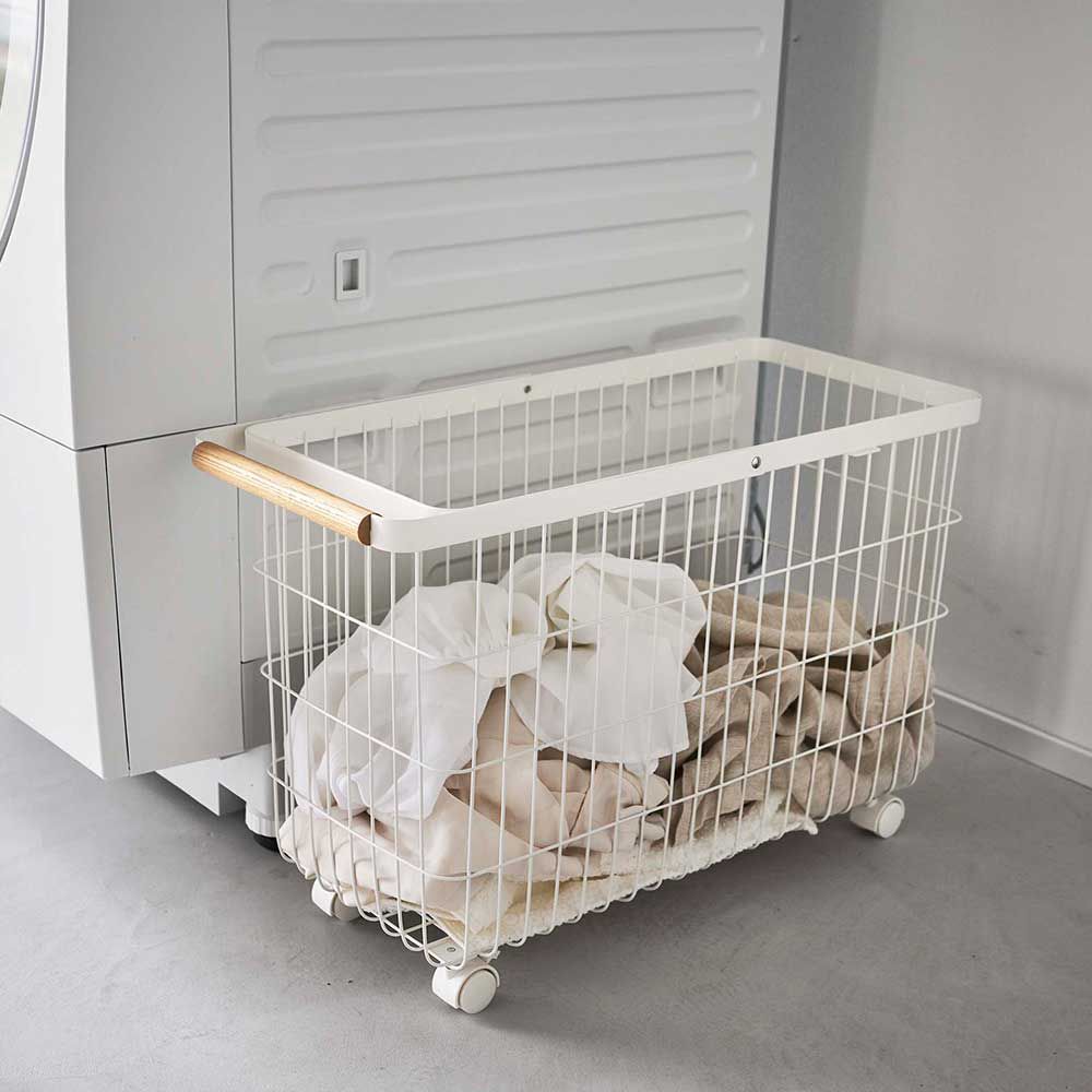 ランドリーバスケット トスカ キャスター付き ワイド＆ロー 白 ホワイト 便利 シンプル おしゃれ